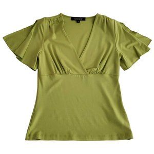 Karen Kane Slit Short Sleeve Ruched V-neck Top | Like New | XSP | Chartreuse